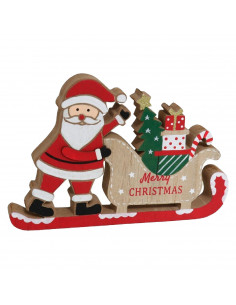 Tradineur - Figura decorativa navideña de Papa Noel en Trineo - Fabricado en madera - Decoración para temporada navideña - 20 x