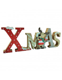 Tradineur - Letrero decorativo navideño "XMAS" con reno - Fabricado en madera - Decoración para temporada navideña