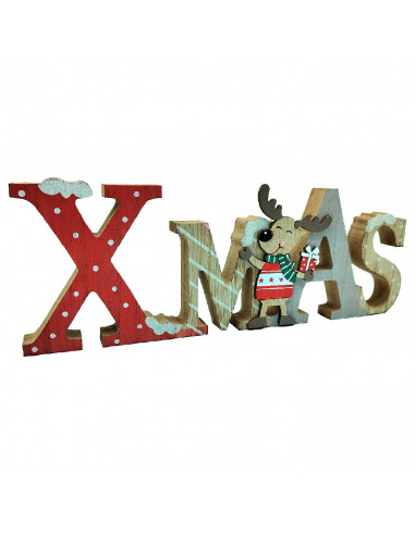 Tradineur - Letrero decorativo navideño "XMAS" con reno - Fabricado en madera - Decoración para temporada navideña