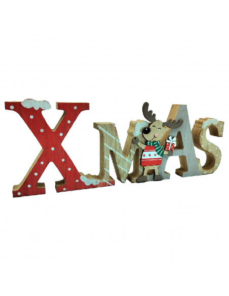 Tradineur - Letrero decorativo navideño "XMAS" con reno - Fabricado en madera - Decoración para temporada navideña Tradineur - Letrero decorativo navideño "XMAS" con reno - Fabricado en madera - Decoración para temporada navideña