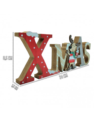 Tradineur - Letrero decorativo navideño "XMAS" con reno - Fabricado en madera - Decoración para temporada navideña