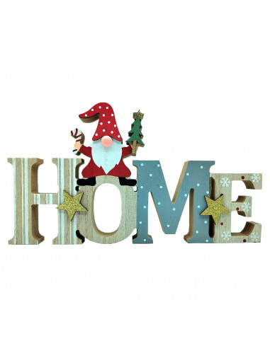 Tradineur - Letrero navideño "Home" con gnomo navideño - Fabricado en madera - Decoración para temporada navideña 