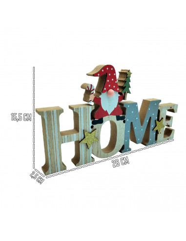 Tradineur - Letrero navideño "Home" con gnomo navideño - Fabricado en madera - Decoración para temporada navideña 