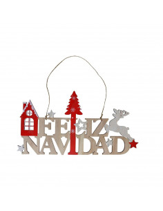 Tradineur - Letrero Colgante "Feliz Navidad" - Fabricado en Madera - Decoración para temporada navideña - 22 x 42 x 0,5 cm