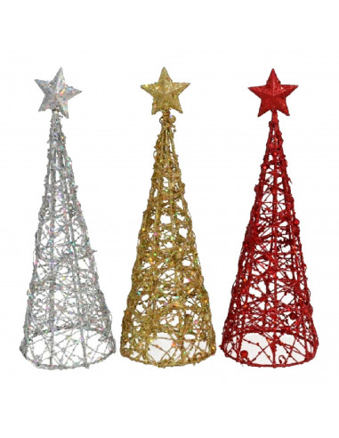 Tradineur - Árboles de decoración para navidad con brillantina - Fabricado en plástico y Metal - Ø 10 x 30 cm - Colores Aleatori
