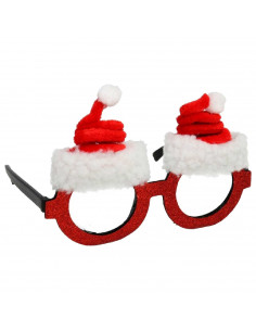 Tradineur - Gafas navideñas con diseño de gorro navideño Santa Claus - Fabricado en poliéster y plástico - 9,5 x 15 cm 