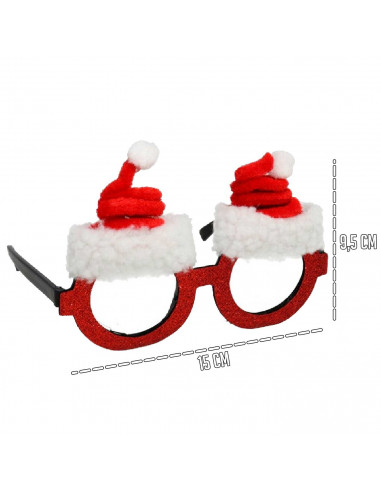 Tradineur - Gafas navideñas con diseño de gorro navideño Santa Claus - Fabricado en poliéster y plástico - 9,5 x 15 cm 