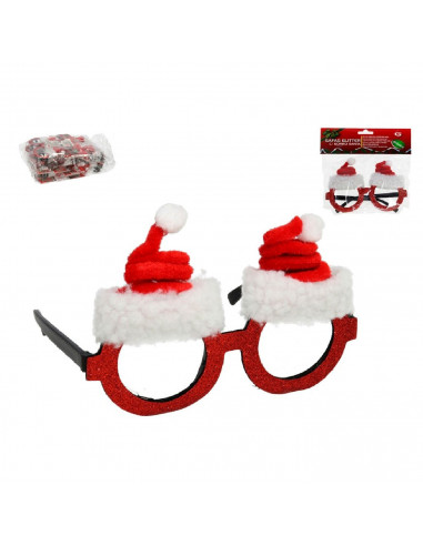 Tradineur - Gafas navideñas con diseño de gorro navideño Santa Claus - Fabricado en poliéster y plástico - 9,5 x 15 cm 