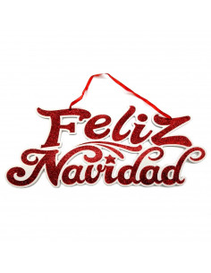 Tradineur - Letreros Colgantes "Feliz Navidad" estilo Brillantina - Fabricado en Plástico - Decoración para temporada navideña -