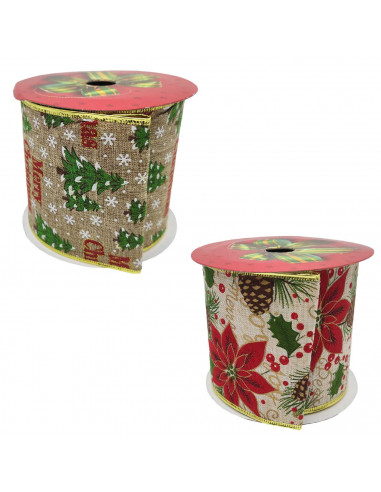 Tradineur - Cinta decorativa con motivos navideños, mate, poliéster, envolver regalos, manualidades, adorno para árbol de Navida