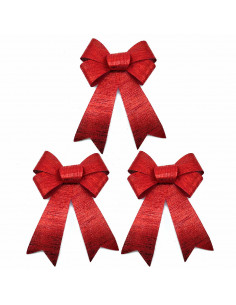 Tradienur - Sets de 3 Lazos Navideños - Fabricado en Poliéster y Plástico - Decoración para temporada navideña - 25 x 16 cm - Co
