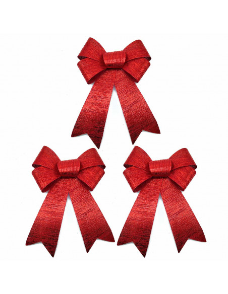 Tradienur - Sets de 3 Lazos Navideños - Fabricado en Poliéster y Plástico - Decoración para temporada navideña - 25 x 16 cm - Co Tradienur - Sets de 3 Lazos Navideños - Fabricado en Poliéster y Plástico - Decoración para temporada navideña - 25 x 16 cm - Co