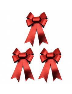 Tradienur - Sets de 3 Lazos Liso Navideños - Fabricado en Poliéster y Plástico - Decoración para temporada navideña - 24 x 15 cm