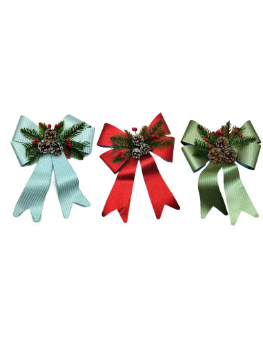 Tradienur - Lazos Navideños con Rayas - Fabricado en Poliéster y Plástico - Decoración para temporada navideña - 30 x 22 cm - Co