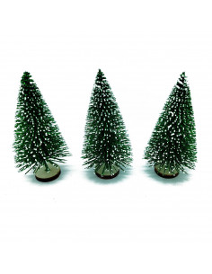 Tradineur - Sets de 3 pinos nevados navideños - Fabricado en Plástico y Hierro - Decoración para temporada navideña - Ø 5,5 x 10