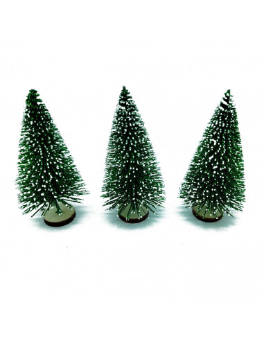 Tradineur - Sets de 3 pinos nevados navideños - Fabricado en Plástico y Hierro - Decoración para temporada navideña - Ø 5,5 x 10