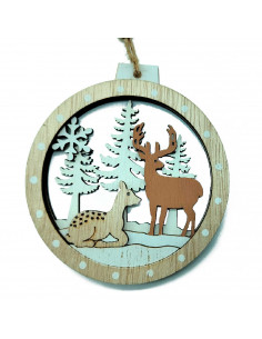 Tradineur - Colgante de paisaje navideños Circular - Fabricado en Madera - Decoración para temporada navideña - 9,5 x 9 cm - Mod