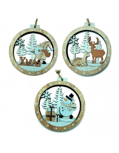 Tradineur - Colgante de paisaje navideños Circular - Fabricado en Madera - Decoración para temporada navideña - 9,5 x 9 cm - Mod