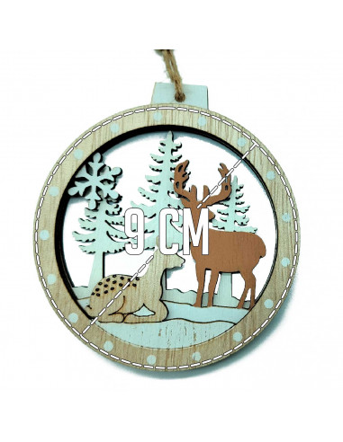 Tradineur - Colgante de paisaje navideños Circular - Fabricado en Madera - Decoración para temporada navideña - 9,5 x 9 cm - Mod