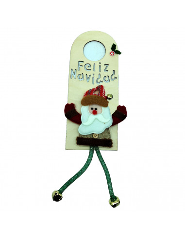 Tradineur - Colgante para puertas navideña - Fabricado en Poliester y Madera - Decoración para temporada navideña - 29,5 x 12 cm