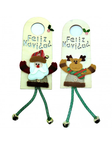 Tradineur - Colgante para puertas navideña - Fabricado en Poliester y Madera - Decoración para temporada navideña - 29,5 x 12 cm
