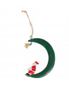 Tradineur - Colgante de luna con campanilla, decoración Navidad, resina y metal, adorno para árbol, chimeneas, hogar, 10 x 8 cm,