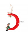 Tradineur - Colgante de luna con campanilla, decoración Navidad, resina y metal, adorno para árbol, chimeneas, hogar, 10 x 8 cm,