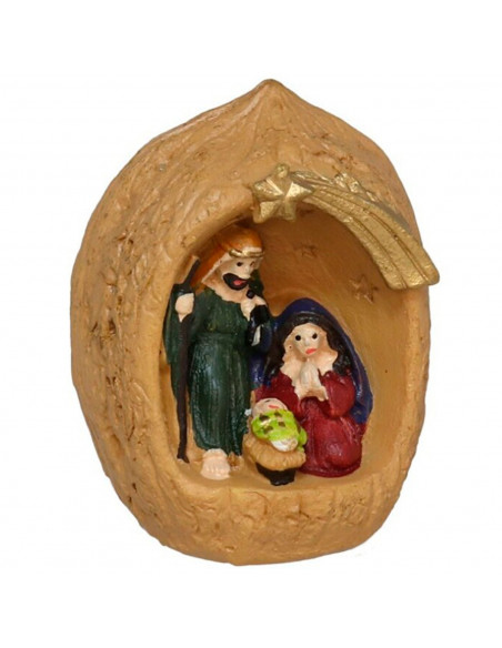 Tradineur - Mini nacimiento en nuez de resina, decoración Navidad, belén, pesebre, figura, adorno de sobremesa, estanterías, hog