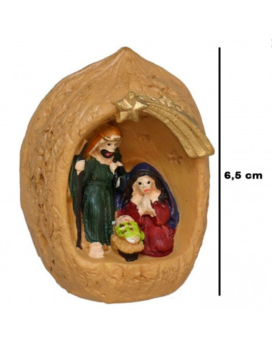 Tradineur - Mini nacimiento en nuez de resina, decoración Navidad, belén, pesebre, figura, adorno de sobremesa, estanterías, hog