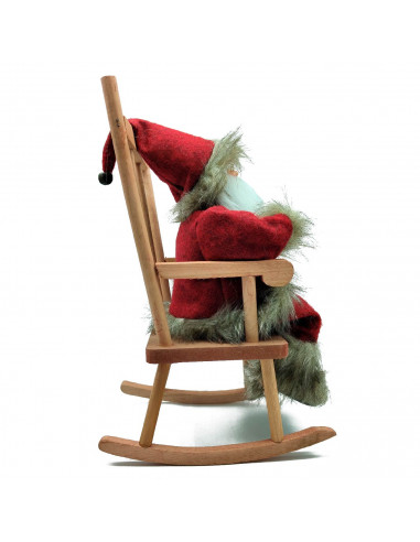 Tradineur - Figura de Santa Claus en mecedora - Fabricado en Madera y Poliéster - Decoración para temporada navideña - 35 x 15,5