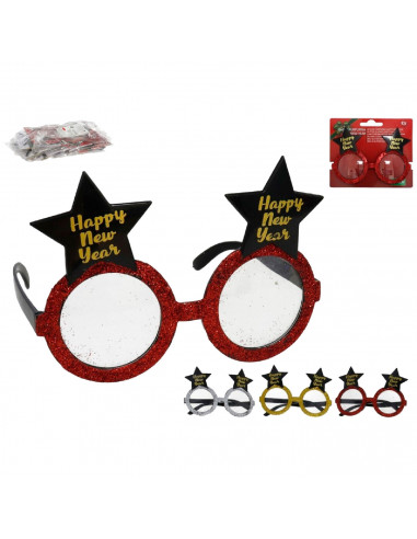 Tradineur - Gafas navideñas con diseño "Happy New Year" - Fabricado en plástico - 10 x 15 cm - Modelo Surtido