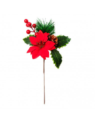 Tradineur - Muerdago navideño con palo - Fabricado en Poliéster y Plástico - Decoración para temporada Navideña - 26 cm