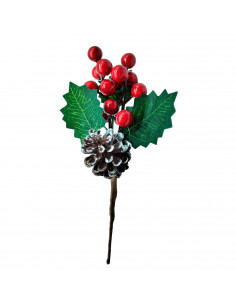Tradineur - Varas Acebo navideño con piña - Fabricado en Poliéster y Plástico - Decoración para temporada Navideña - 21 cm