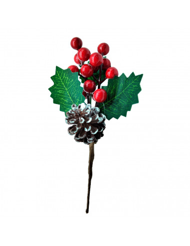 Tradineur - Varas Acebo navideño con piña - Fabricado en Poliéster y Plástico - Decoración para temporada Navideña - 21 cm