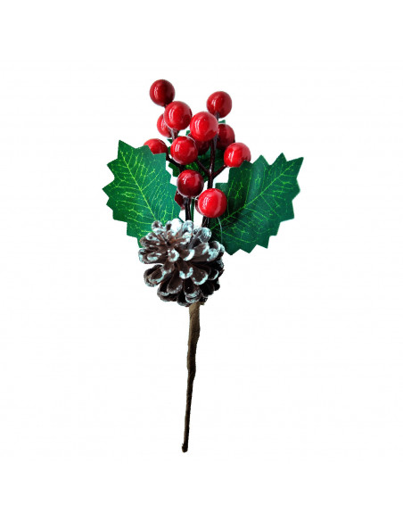 Tradineur - Varas Acebo navideño con piña - Fabricado en Poliéster y Plástico - Decoración para temporada Navideña - 21 cm