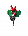 Tradineur - Varas Acebo navideño con piña - Fabricado en Poliéster y Plástico - Decoración para temporada Navideña - 21 cm