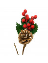 Tradineur - Varas Acebo navideño con piña - Fabricado en Poliéster y Plástico - Decoración para temporada Navideña - 21 cm