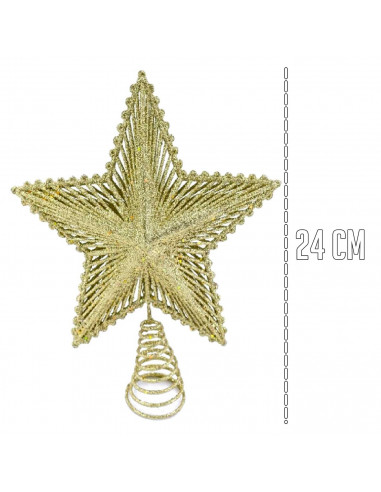Tradineur - Estrella para punta del árbol con purpurina - Fabricado en Plástico - Decoración para temporada Navideña - Color Dor