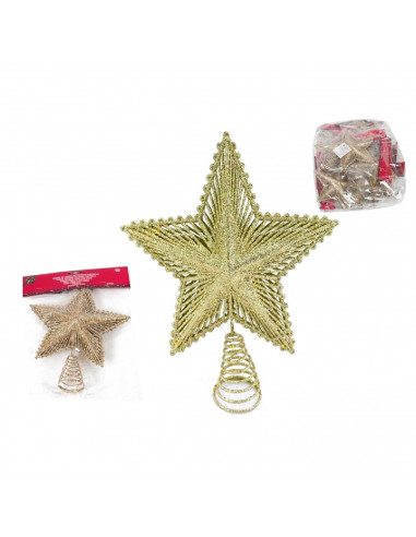 Tradineur - Estrella para punta del árbol con purpurina - Fabricado en Plástico - Decoración para temporada Navideña - Color Dor