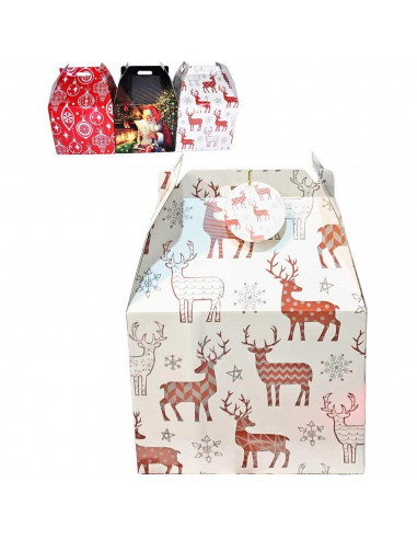 Tradineur - Caja de cartón para lote de Navidad, cesta plegable con asa, guardar regalos, botellas vino, resistente, 40 x 32 x 3
