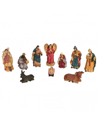 Tradineur - Set de 10 Figuras del Nacimiento del Jesús - Fabricado en Resina - Decoración para temporada Navideña - 12,5 - 6 cm