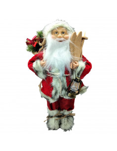 Tradineur - Figura de papa Noel con Esquís - Fabricado en Poliéster y Plástico - Decoración para temporada navideña - 45 x 23 x