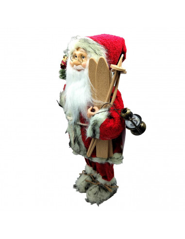 Tradineur - Figura de papa Noel con Esquís - Fabricado en Poliéster y Plástico - Decoración para temporada navideña - 45 x 23 x