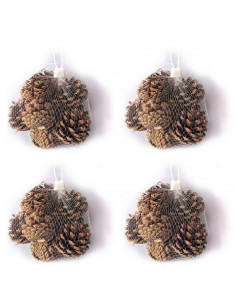 Tradineur - Pack de 4 redes 200G de piñas navideñas - Piñas naturales - Decoración para temporada navideña