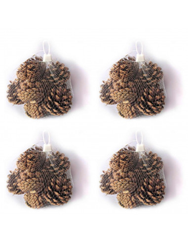 Tradineur - Pack de 4 redes 200G de piñas navideñas - Piñas naturales - Decoración para temporada navideña