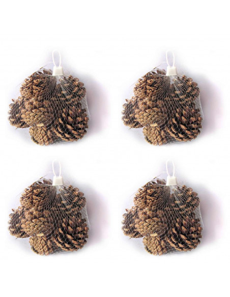 Tradineur - Pack de 4 redes 200G de piñas navideñas - Piñas naturales - Decoración para temporada navideña