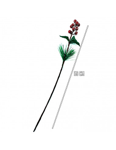 Tradineur - Varas de bayas rojas navideña - Fabricado en Poliéster y Plástico - Decoración para temporada Navideña - 58 cm