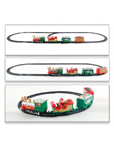 Tradineur - Tren Navideño de juguete 26 piezas - Fabricado en plástico - Juguete para Navidad - Raíl hasta 286 cm 