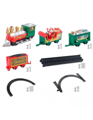 Tradineur - Tren Navideño de juguete 26 piezas - Fabricado en plástico - Juguete para Navidad - Raíl hasta 286 cm 