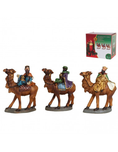 Tradineur - Set de 3 Reyes Magos de resina para belén navideño, figuras decorativas nacimiento, pesebre, Navidad, decoración tra